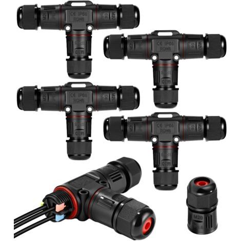 4 pièces connecteur électrique étanche ip68,boîte de jonction 3 voies,sans outil pour câble 3-12mm,usage intérieur et extérieur (1/5)