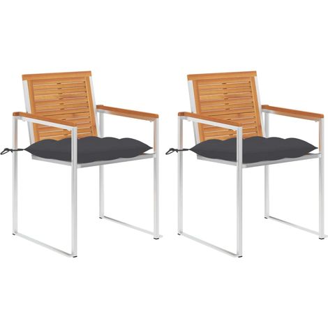 2 pcs Chaises de jardin avec coussins, Fauteuils Extérieur, Sièges confortable Acacia solide et acier BGT33707 (1/5)