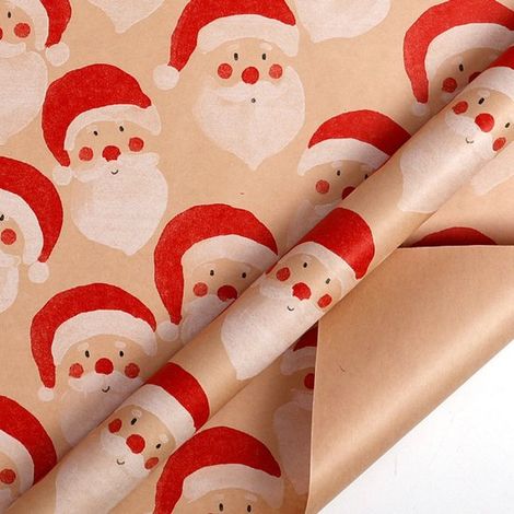 Recycelbare Kraftpapierrollen für Weihnachtsverpackungen, 43 cm x 15 m, ideal für Weihnachts-, Geburtstags- und Partydekorationen, Weihnachtsmannmotiv (1/2)