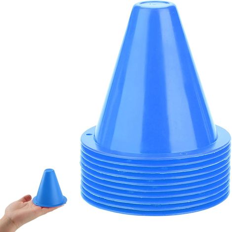10 pièces cône d'entraînement de Football et cônes Sport 3.35in cônes en Plastique barrières de Football Accessoire de Support de marqueur en Plastique(Bleu) (1/5)