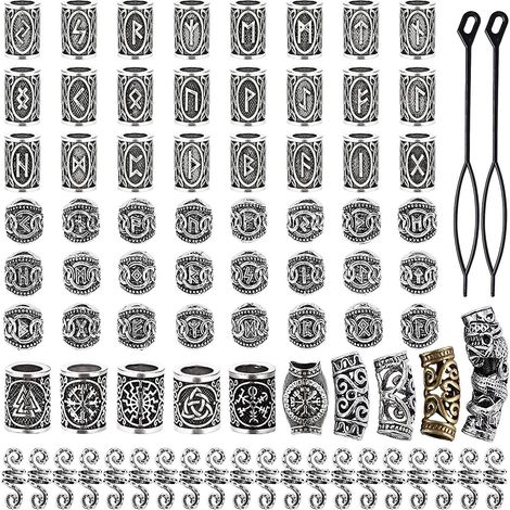 80 Pieces Viking Beard Beads Ancient Norse Hair Tube Beads Dreadlocks Beads For Hair Braid Bracelet Pendant Necklace Silver Diy Jewelry Hair Decor (1/5)