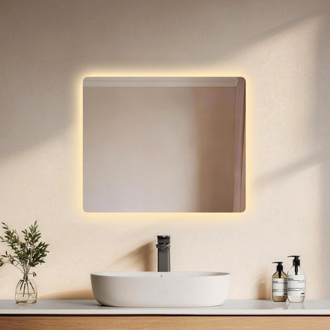 EMKE Miroir salle de bain LED 60x50 cm avec éclairage rétroéclairé, fonction anti-buée, interrupteur à bouton et 2 modes de lumière blanc froid/chaud