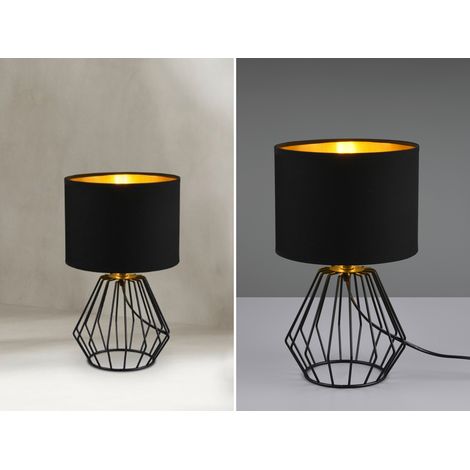 LED Tischleuchte mit Gitterkorpus und Stoffschirm in Schwarz/Gold, Höhe 34cm (1/5)