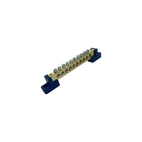 Bornier de distribution non isolé pour tableaux électriques - connexion neutre 10 voies - 110 mm - connexion de câble électrique - couleur bleu/laiton (1/2)