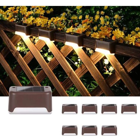Lot de 8 lampes solaires d'extérieur étanches pour escaliers extérieurs, marches, clôtures, cour(blanc chaud) (1/5)