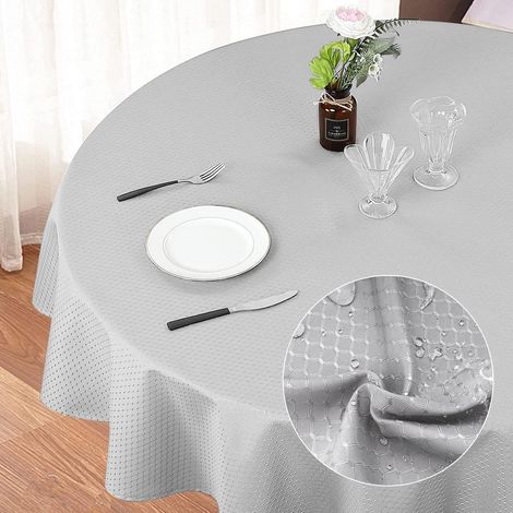 Runde Tischdecke 120 cm, wasserabweisend, knitterfrei, maschinenwaschbar, Silbergrau
