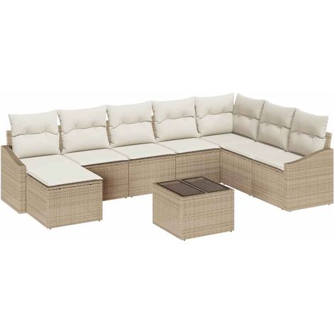 Sofa Set with Cushion 9 pcs Beige Poly Rattan vidaXL