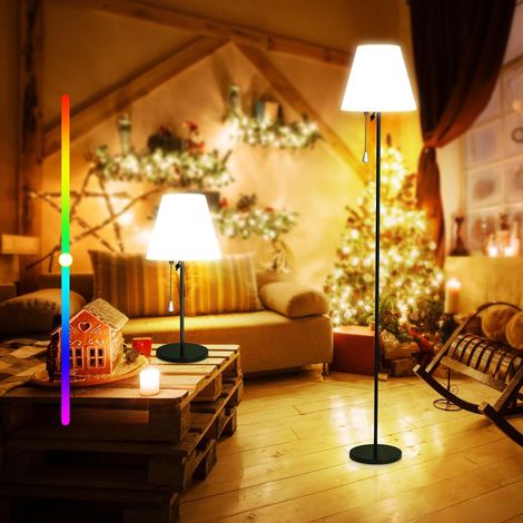 Lampadaire solaire extérieur, capteur lumière, intensité variable, blanc chaud, RVB, IP65 étanche, recharge USB, intérieur, terrasse, jardin (1/5)