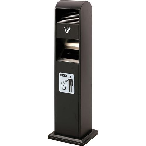 Posacenere a Colonna con Cestino 34,5x119,5x31 cm in Metallo Nero Opaco 14L per Interno Esterno (1/5)