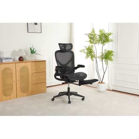 MEUBLIV Silla de oficina ergonómica negra con respaldo plegable, reposacabezas y reposapiés (1/5)