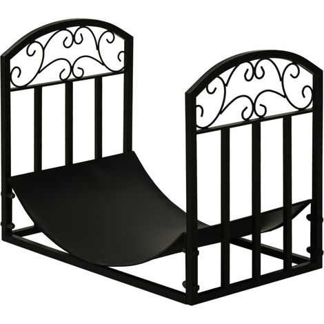 Serviteur de cheminée Cadre en rondins, support de rondins, ossature de cheminée en bois, charge maximale 60 kg Dimensions : 60,5 cm (L) x 36 cm (l) x 46,5 cm (H), métal époxy noir (1/5)