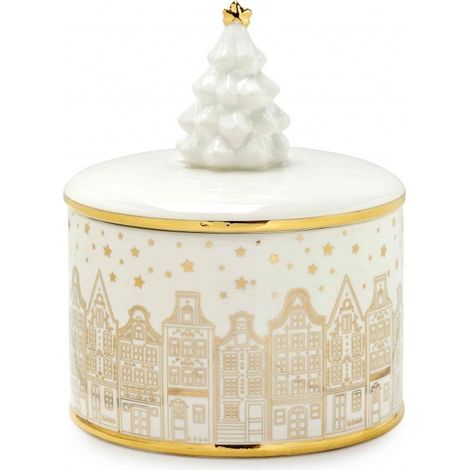 Fade Tree box scatola porcellana bianca e oro 15,5x19 cm