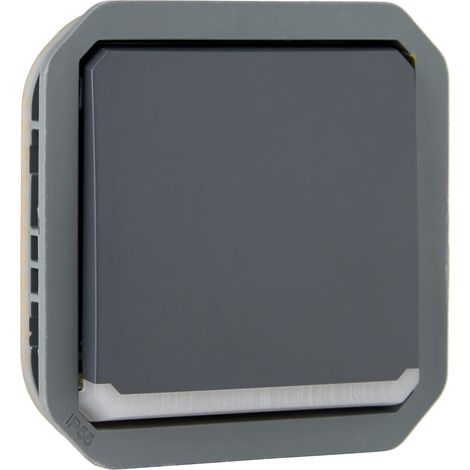 Interrupteur ou va-et-vient lumineux étanche Plexo 10A à équiper d'un boitier ou plaque support finition anthracite