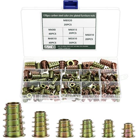 Insert Fileté Bois 170 pièces – M4 M5 M6 M8 assortiment pour fabrication de meubles, armoires (1/5)