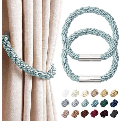 Lot de 2 embrasses magnétiques pour rideaux, style moderne et simple, embrasses décoratives en corde tressée pratiques pour rideaux fins ou épais, pour fenêtres de maison et de bureau(Bleu/Gris) (1/5)