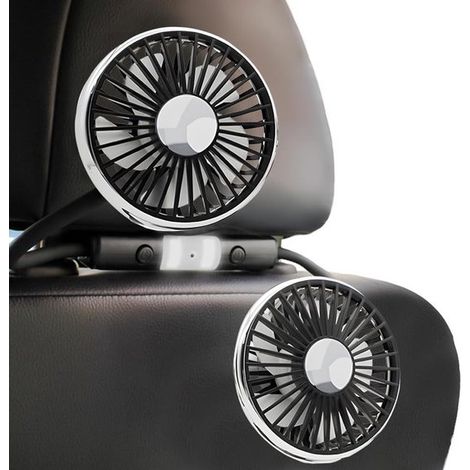 Ventilador doble para coche,ideal para los pasajeros traseros,con 3 velocidades y rotación de 360 grados. Perfecto para refrescar coches (1/5)