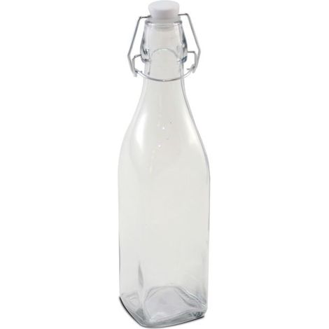 Bouteille en verre - JUANIO - Bouteille carrée 0,5 L - Lot de 12 - Bouchon hermétique à clip - Verre épais (1/5)
