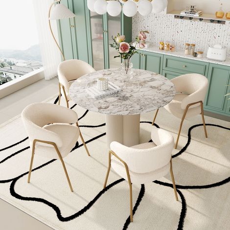 Lot de 4 Chaise de salle à manger blanche en velours d'agneau avec coussin d'assie confortable, 49x48x78 cm (1/5)