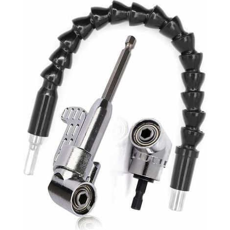 Renvoi d'angle pour visseuse – Fixation à angle droit 105° – Tige hexagonale 1/4' – Extension flexible 11,6 pouces – Acier allié au chrome-vanadium (1/5)