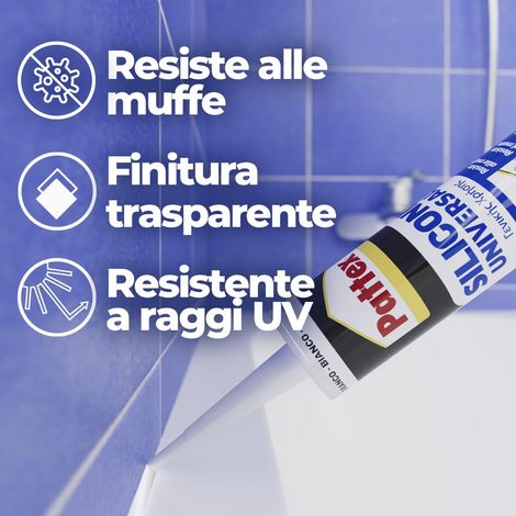 PATTEX Silicone Universale Bianco, Silicone Bagno, Cucina e Serramenti, Silicone Bianco Resistente alla Muffa, Silicone Sigillante Multimateriale, 1 Cartuccia da 280 ml (1/4)