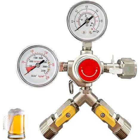 Reducteur de Pression, Détendeur Bière en Laiton avec Manomètres Doubles Régulateur de Pression CO2 avec Filetage D'entrée W 21,8 Filetage à Droite 1/14 Filetage Extérieur G3/4 pour Brassage de Bière (1/5)