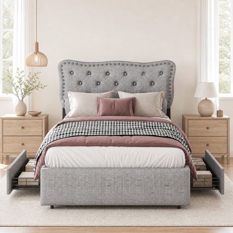 Letto singolo 90x200 cm grigio in legno con contenitori, senza materasso FloraGrace (1/5)