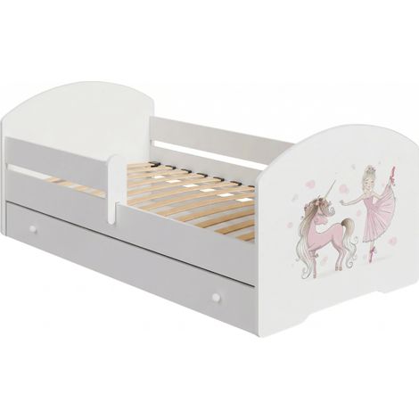 Lit d'enfant LUK avec tiroir et tringle 70x140 Fille avec licorne