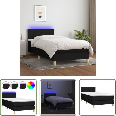 The Living Store Sommier à lattes de lit avec matelas LED Noir 100x200 cm Tissu - Sommier Tapissier - Lit Avec Led - Matelas À Ressorts Ensachés - Tête De Lit Ajustable - Éclairage LED (1/5)