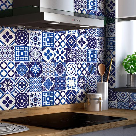 Sticker Mural Carrelage adhésif Cuisine Salle de Bain - 24 STICKERS CARREAUX DE CIMENT GRENINA - 24stickers10x10cm (1/5)