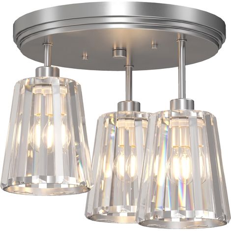 HOMCOM Plafoniera LED Soffitto in Vetro Cristallo con 3 Attacchi E27, Argento (1/5)