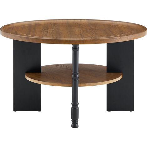 Set di 2 tavolini rotondi in MDF, noce e nero, 80 cm e 38 cm (1/5)