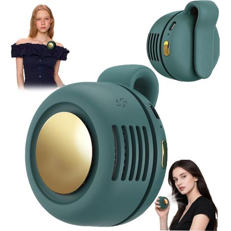 Ventilateur portable à pince mains libres silencieux, mini ventilateur sans pales, rotation 360°, 3 vitesses de ventilation, parfait pour bureau, voyage et activités extérieures, vert (1/5)