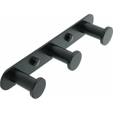 Toallero mural con ganchos y tornillos incluidos, para baño y cocina, acero inoxidable, acabado negro mate, tres ganchos, EGYT1000B-3 (1/5)
