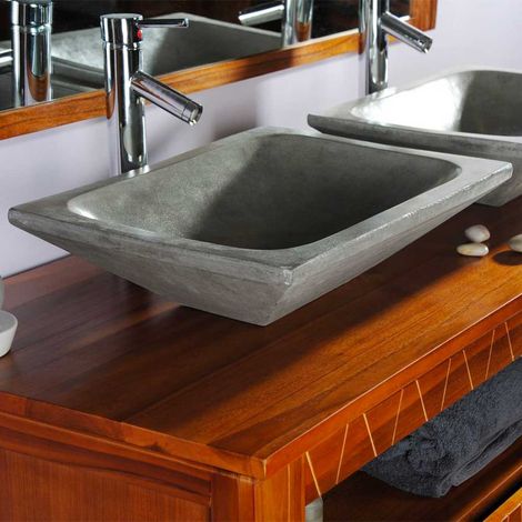 Vasque à poser rectangulaire gris foncé en Terrazzo pour meuble salle de bain (1/5)
