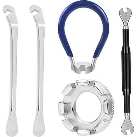 Outil pour Rayons de Vélo,Vélo Outils Levier Démonte,Cle Rayon Roue Velo,Leviers de Pneu en Métal,Clé à Rayons Velo,Outil 5 PCS (1/4)