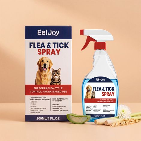 Floh- und Zeckenspray für Haustiere, tägliche Floh- und Zeckenbekämpfung, sanfte Reinigung und Pflege, praktisches Spray – 120 ml -- DE (1/5)