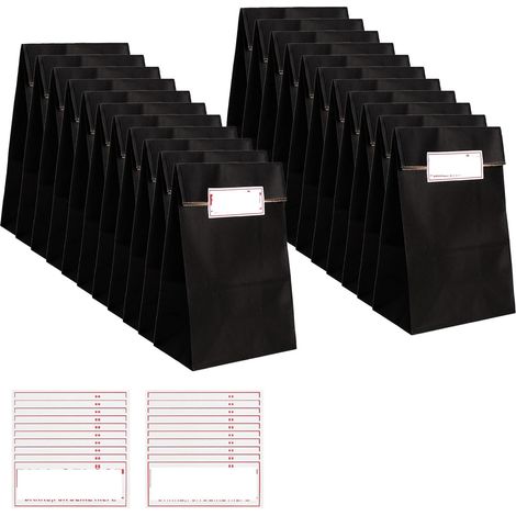 Lot de 30 sacs en papier noir avec 30 autocollants de 24 x 12 x 8 cm - Sacs en papier kraft à fond bloc - Sacs cadeaux - Convient pour les bonbons, les collations, les petits cadeaux et le (1/5)