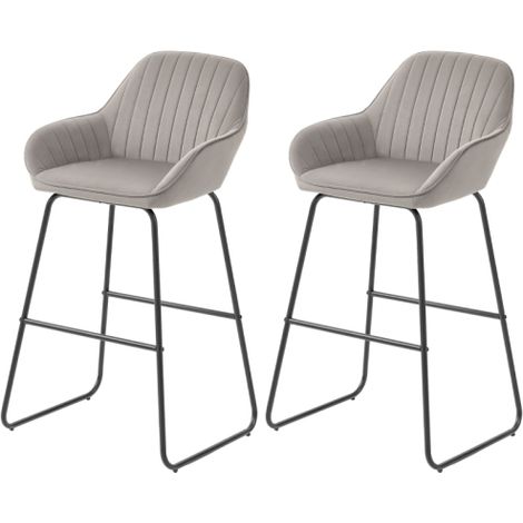 Lot de 2 tabourets de bar en polyester avec accoudoirs et repose-pieds, gris (1/5)