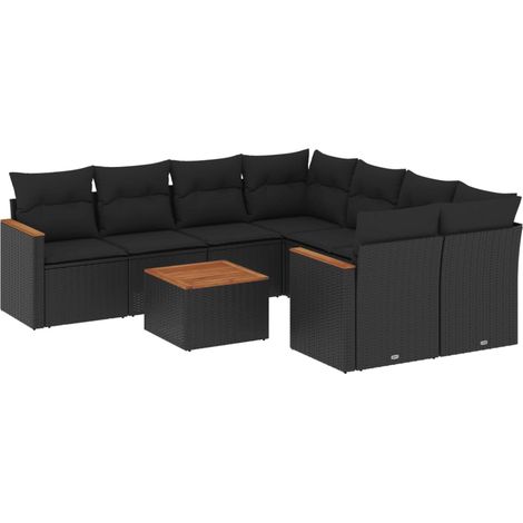 Set de sofás de jardín 8 piezas y cojines ratán sintético negro vidaXL (1/5)