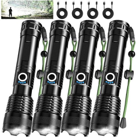 Lot de 4 lampes torches rechargeables à haute luminosité, ensemble de lampes torches LED ultra-lumineuses avec 5 modes réglables pour les situations d'urgence en camping. (1/5)