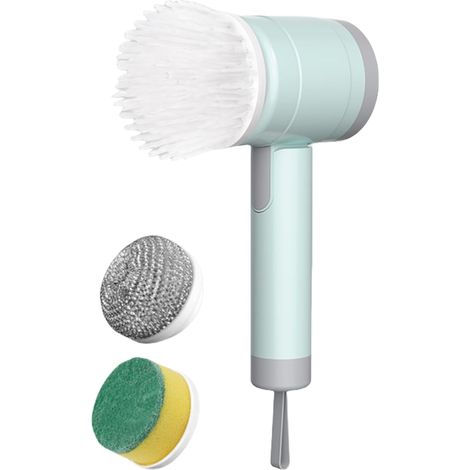 Brosse de nettoyage électrique rechargeable, idéale pour les salles de bains, les cuisines, le carrelage, les voitures, les baignoires et les sols (verte) (1/5)