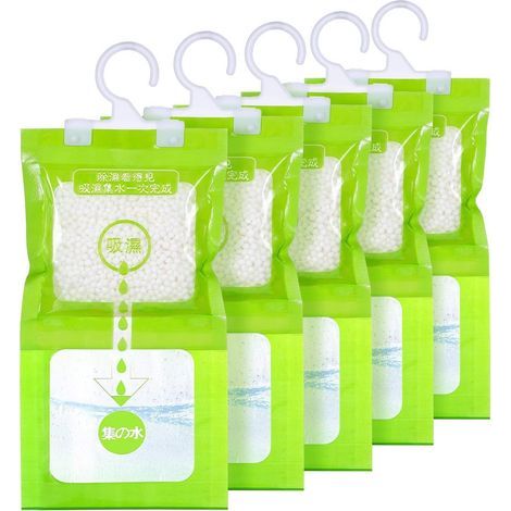 Packung mit 5 x 100 g Luftentfeuchterbeuteln – Leistungsstarker Luftentfeuchter für Kleiderschränke und Hängeflächen – Effektiver Feuchtigkeitsabsorber für Keller, Schlafzimmer und Waschküchen (1/5)