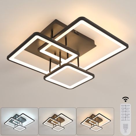 Plafonnier LED design 3 modules noir 52.5x51.5cm 39W - Télécommande et variateur inclus, intensité réglable - Luminaire modulable pour salon (1/5)
