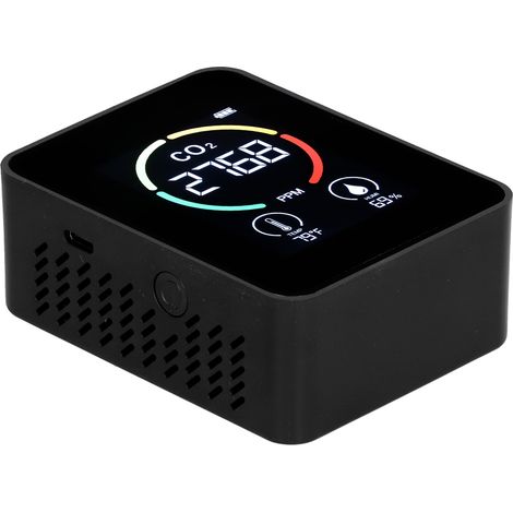 Détecteur de dioxyde de carbone à semi-conducteur, chargement USB, écran LCD, détection de température et d'humidité, détecteur de qualité de l'air, noir (1/5)