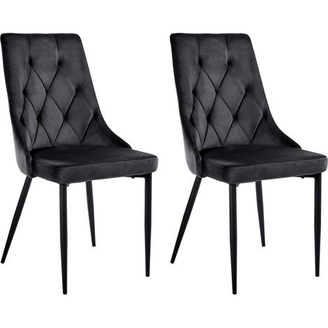 Conjunto de 2 sillas de comedor sin reposabrazos asiento de terciopelo estilo escandinavo patas de hierro negras tapizado negro Avenir (1/5)