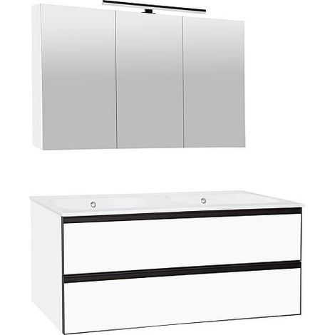 Kits de meubles de salle de bains Benaro m. Armoire à glace, blanc mat, 2 tiroirs, largeur 1210mm (1/2)