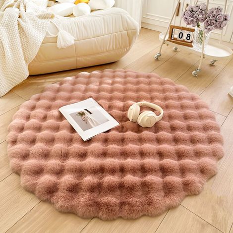 Tapis de canapé moelleux, 90 cm, tapis décoratif d'intérieur, tapis en polaire à bulles, sous-tapis rose (1/5)