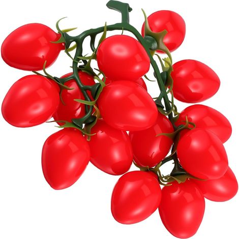 Tomates cerises artificielles en grappe de 16 têtes, tomates cerises rouges réalistes, accessoires décoratifs pour la cuisine, les vitrines, la photographie, plant de tomates en plastique (1/5)