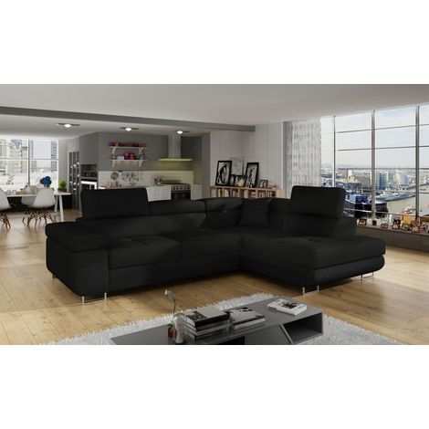 Ecksofa Schlafsofa SARRA in Stoff Sawana Schwarz Ottomane Rechts (1/5)