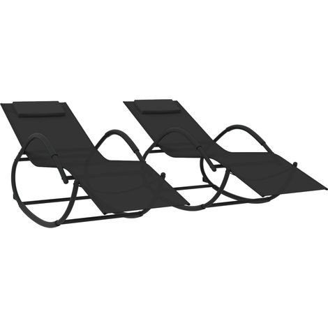 Lot de deux chaises longues à bascule noir acier et textilène